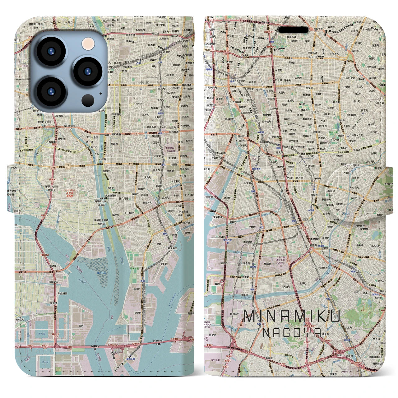 【南区（名古屋市）】地図柄iPhoneケース（手帳タイプ）