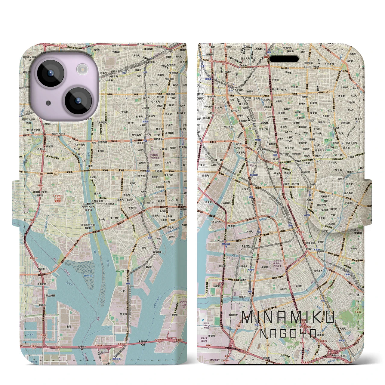 【南区（名古屋市）】地図柄iPhoneケース（手帳タイプ）
