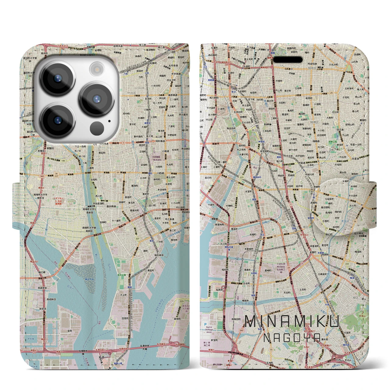 【南区（名古屋市）】地図柄iPhoneケース（手帳タイプ）