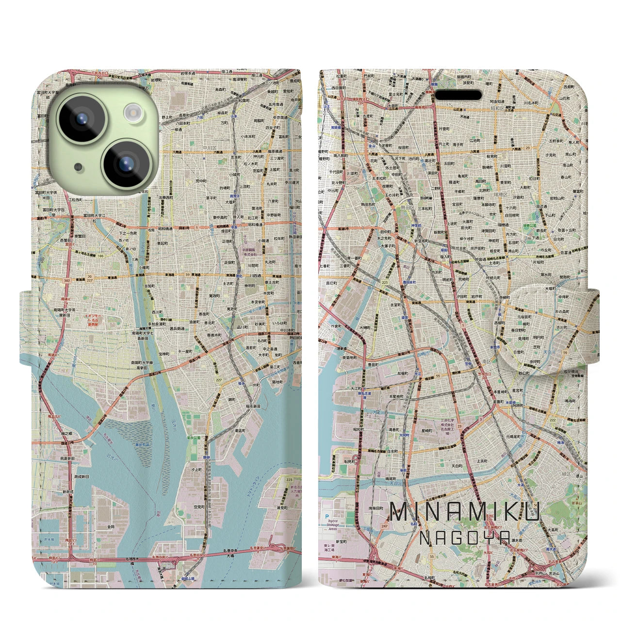 【南区（名古屋市）】地図柄iPhoneケース（手帳タイプ）
