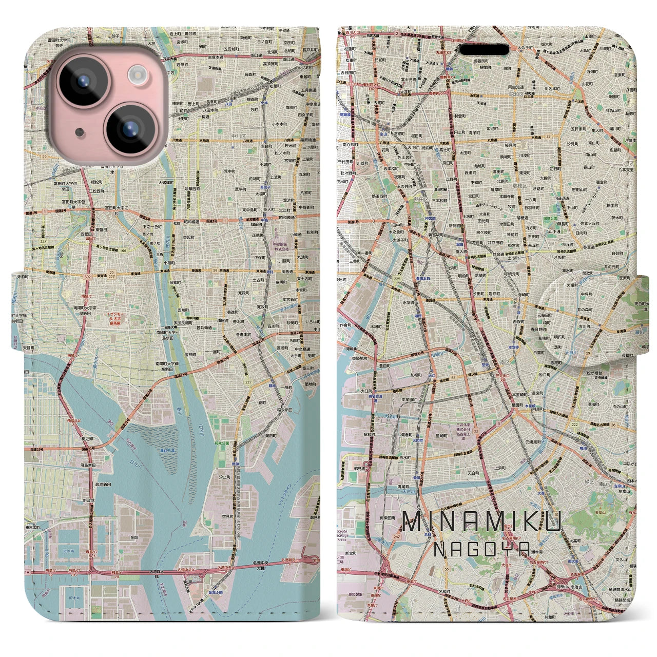【南区（名古屋市）】地図柄iPhoneケース（手帳タイプ）