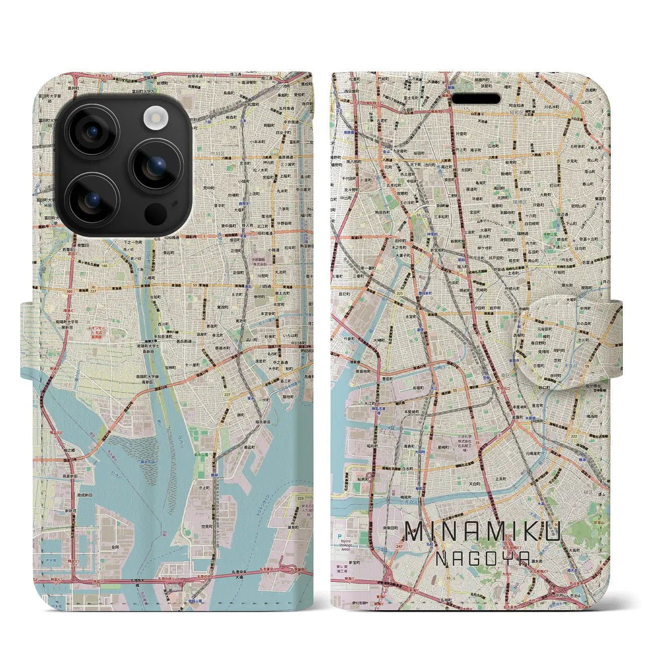【南区（名古屋市）】地図柄iPhoneケース（手帳タイプ）