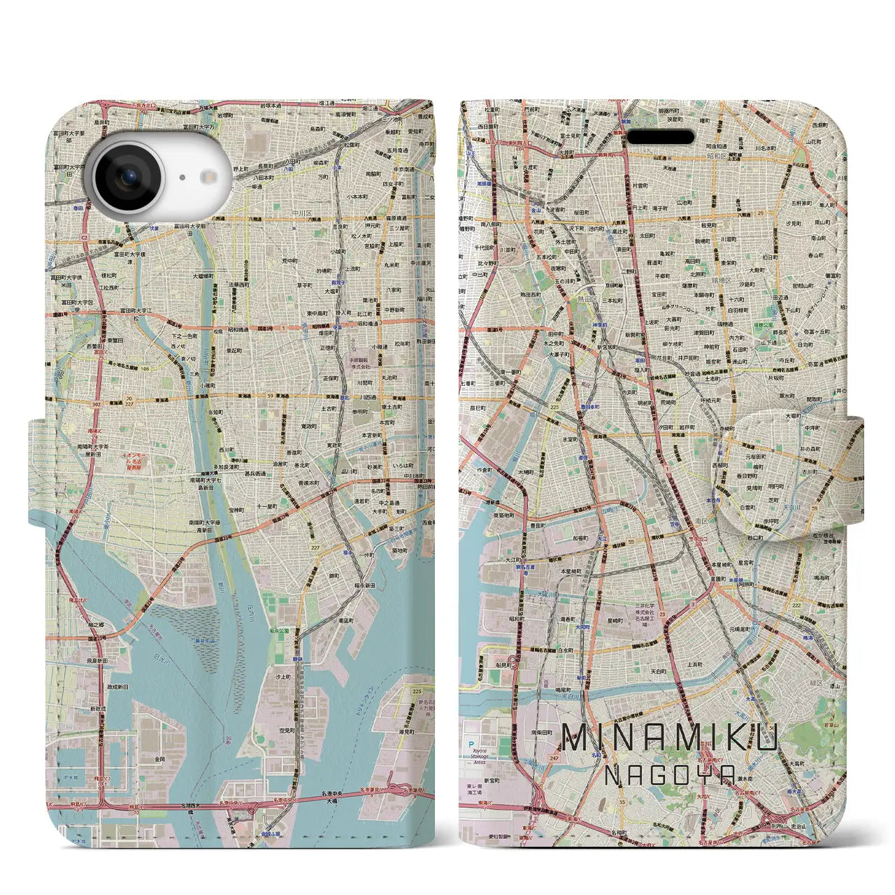 【南区（名古屋市）】地図柄iPhoneケース（手帳タイプ）