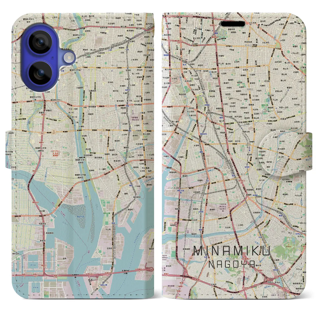 【南区（名古屋市）】地図柄iPhoneケース（手帳タイプ）