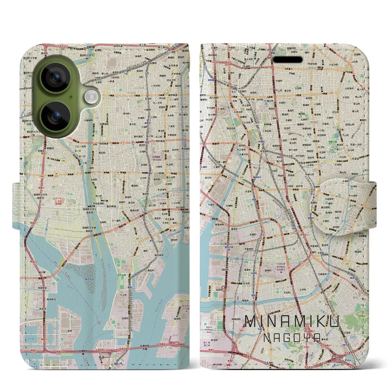 【南区（名古屋市）】地図柄iPhoneケース（手帳タイプ）