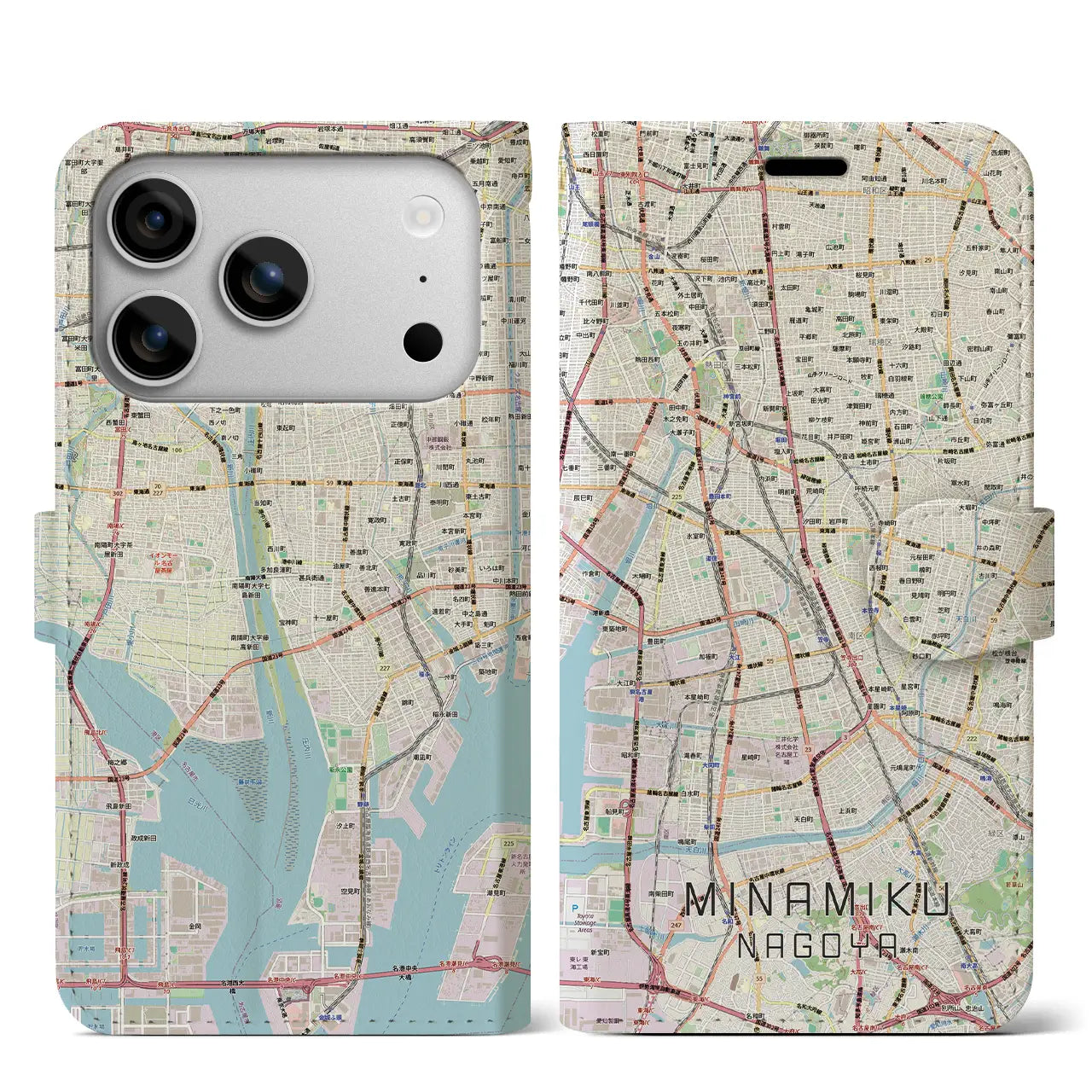 【南区（名古屋市）】地図柄iPhoneケース（手帳タイプ）モノトーン・iPhone 17 Pro Max 用