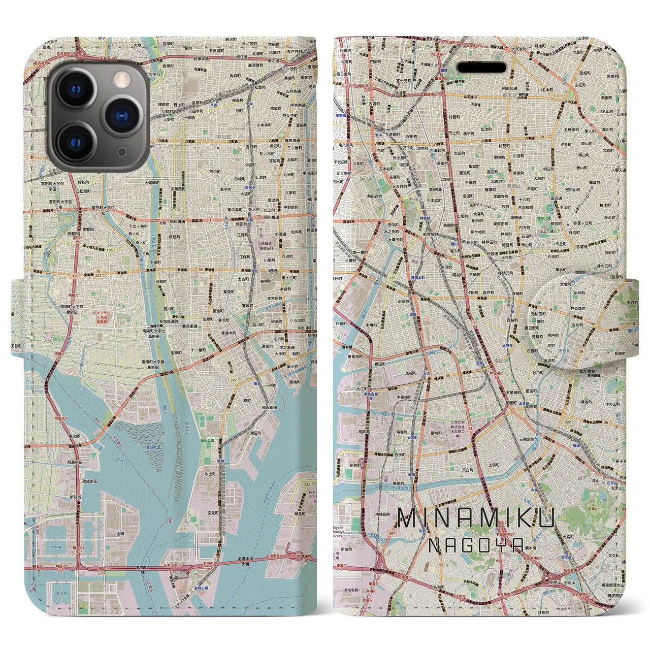 【南区（名古屋市）】地図柄iPhoneケース（手帳タイプ）