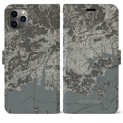 【南区（岡山市）】地図柄iPhoneケース（手帳タイプ）モノトーン・iPhone 11 Pro Max 用