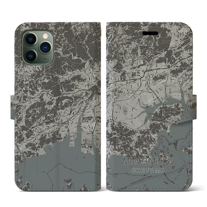 【南区（岡山市）】地図柄iPhoneケース（手帳タイプ）モノトーン・iPhone 11 Pro 用