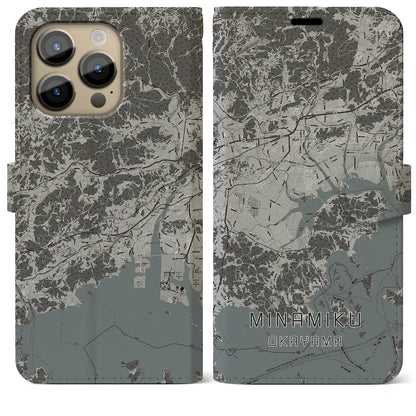 【南区（岡山市）】地図柄iPhoneケース（手帳タイプ）モノトーン・iPhone 14 Pro Max 用