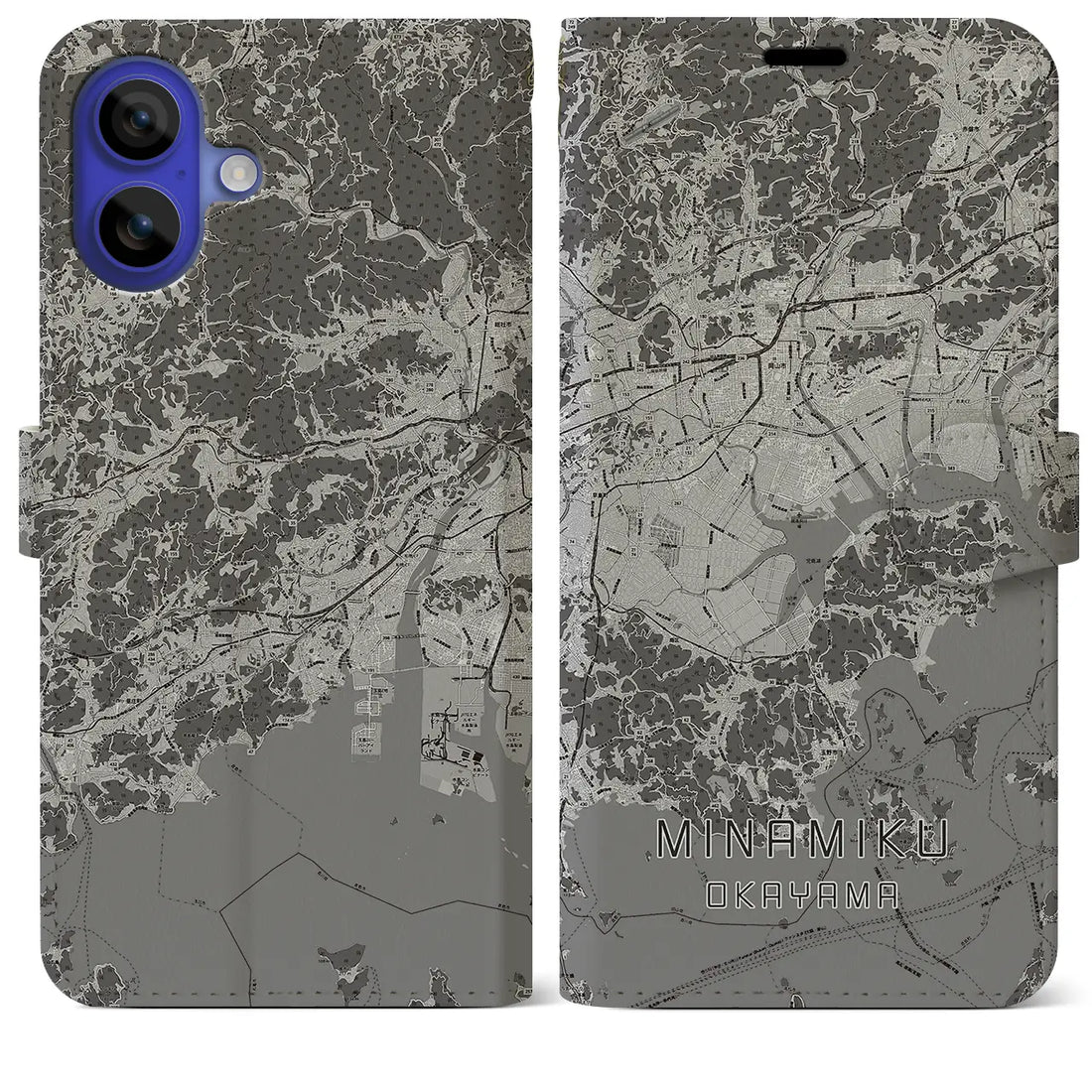 【南区(岡山市)】地図柄iPhoneケース(手帳タイプ)モノトーン・iPhone 16 Pro Max 用