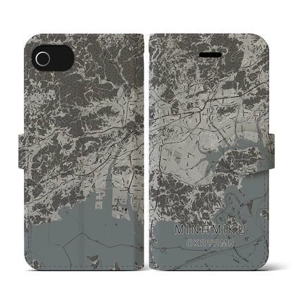 【南区（岡山市）】地図柄iPhoneケース（手帳タイプ）モノトーン・iPhone SE（第3 / 第2世代） / 8 / 7 / 6s / 6 用