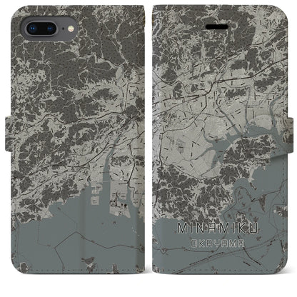 【南区（岡山市）】地図柄iPhoneケース（手帳タイプ）モノトーン・iPhone 8Plus /7Plus / 6sPlus / 6Plus 用