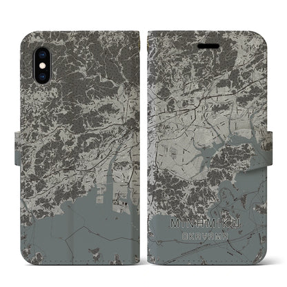 【南区（岡山市）】地図柄iPhoneケース（手帳タイプ）モノトーン・iPhone XS / X 用