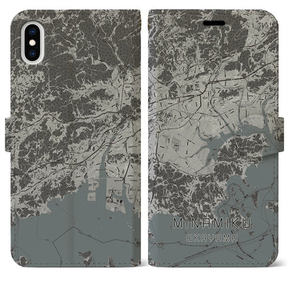 【南区（岡山市）】地図柄iPhoneケース（手帳タイプ）モノトーン・iPhone XS Max 用