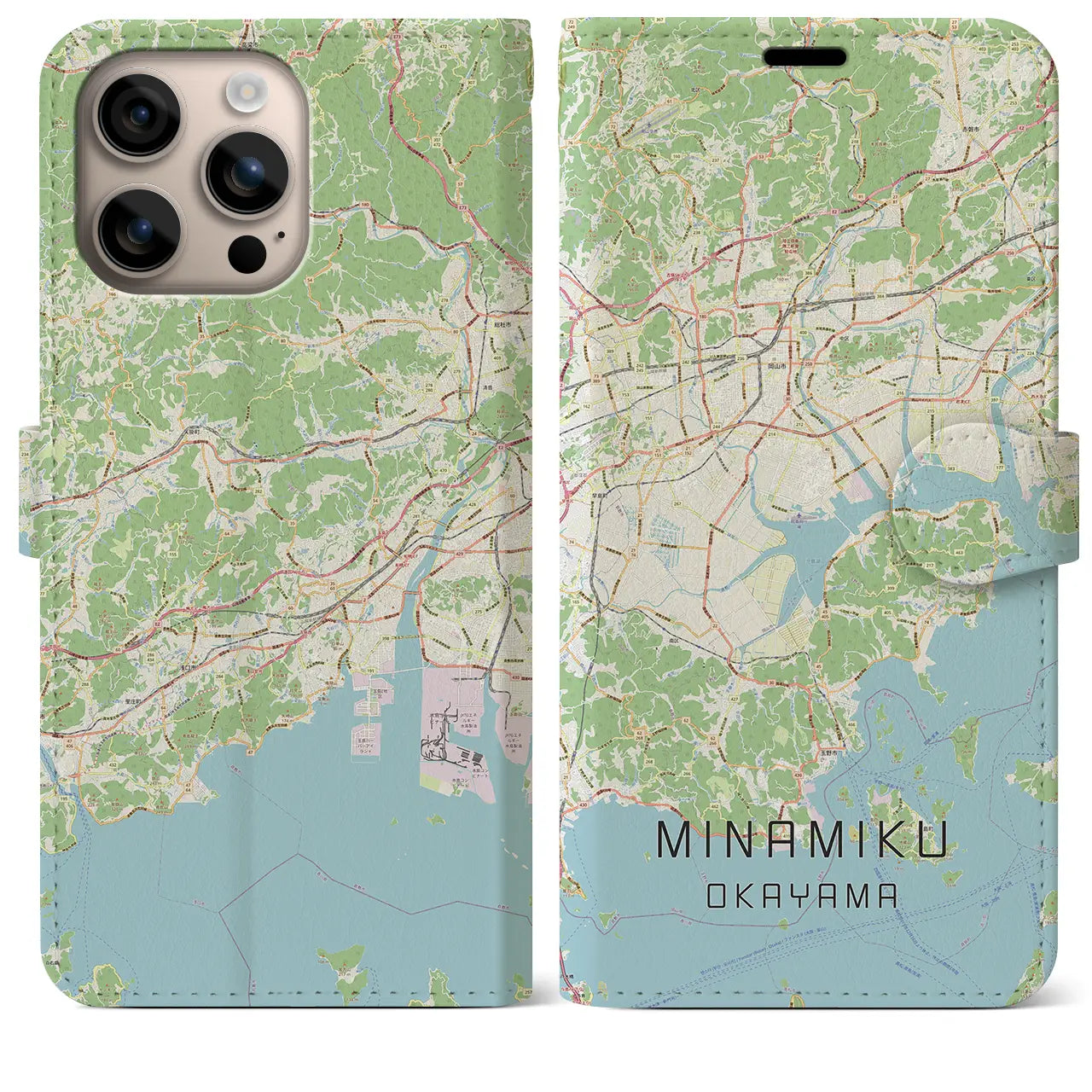 【南区（岡山市）】地図柄iPhoneケース（手帳タイプ）ナチュラル・iPhone 16 Plus 用