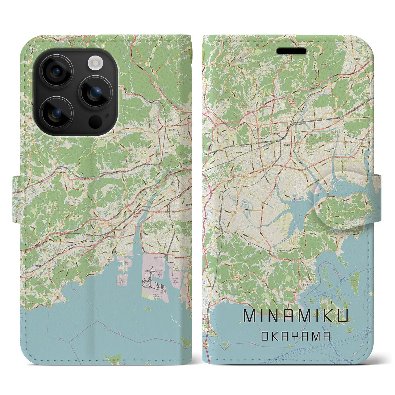 【南区（岡山市）】地図柄iPhoneケース（手帳タイプ）ナチュラル・iPhone 16 用