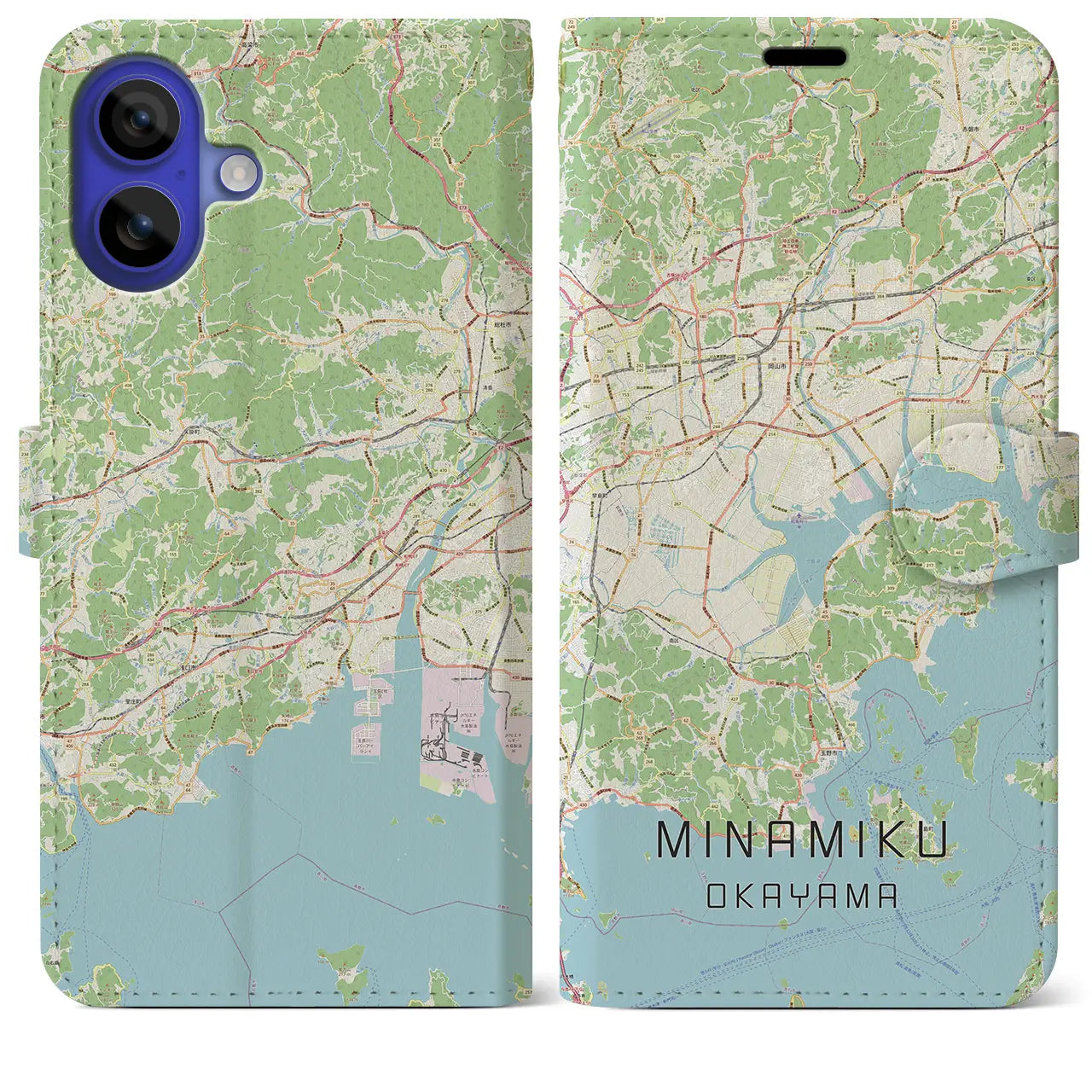 【南区（岡山市）】地図柄iPhoneケース（手帳タイプ）ナチュラル・iPhone 16 Pro Max 用