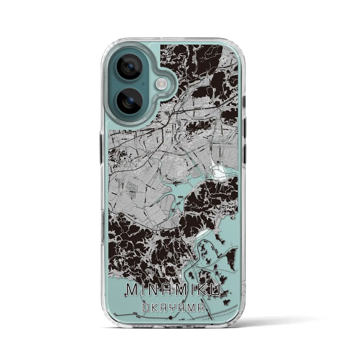 【南区(岡山市)】地図柄iPhoneケース(MagSafeタイプ)モノトーン・iPhone 16 Pro 用