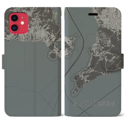 【南大隅（鹿児島県）】地図柄iPhoneケース（手帳タイプ）モノトーン・iPhone 11 用