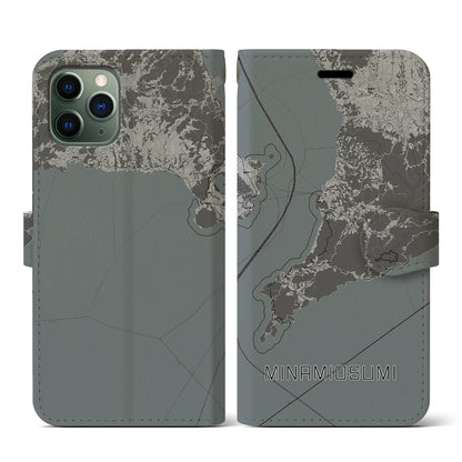 【南大隅（鹿児島県）】地図柄iPhoneケース（手帳タイプ）モノトーン・iPhone 11 Pro 用