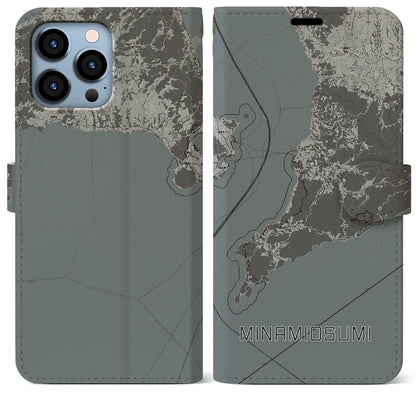 【南大隅（鹿児島県）】地図柄iPhoneケース（手帳タイプ）モノトーン・iPhone 13 Pro Max 用