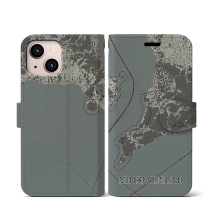 【南大隅（鹿児島県）】地図柄iPhoneケース（手帳タイプ）モノトーン・iPhone 13 mini 用