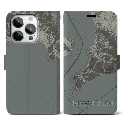 【南大隅（鹿児島県）】地図柄iPhoneケース（手帳タイプ）モノトーン・iPhone 14 Pro 用