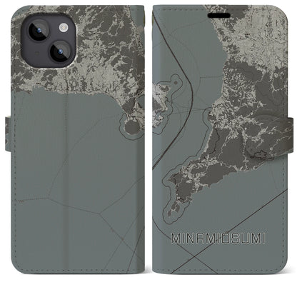 【南大隅（鹿児島県）】地図柄iPhoneケース（手帳タイプ）モノトーン・iPhone 14 Plus 用