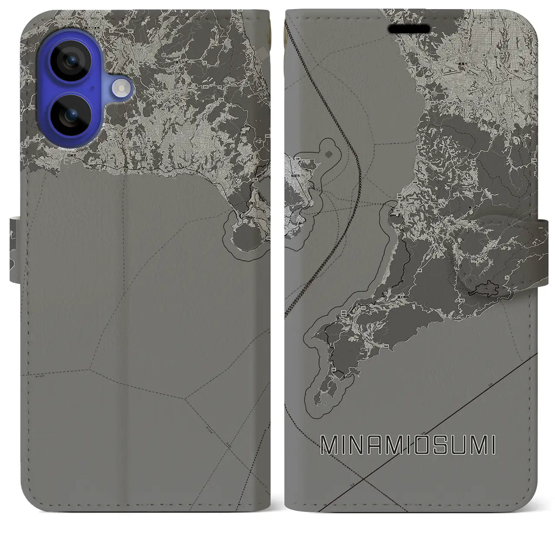 【南大隅(鹿児島県)】地図柄iPhoneケース(手帳タイプ)モノトーン・iPhone 16 Pro Max 用