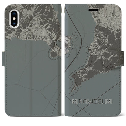 【南大隅（鹿児島県）】地図柄iPhoneケース（手帳タイプ）モノトーン・iPhone XS Max 用