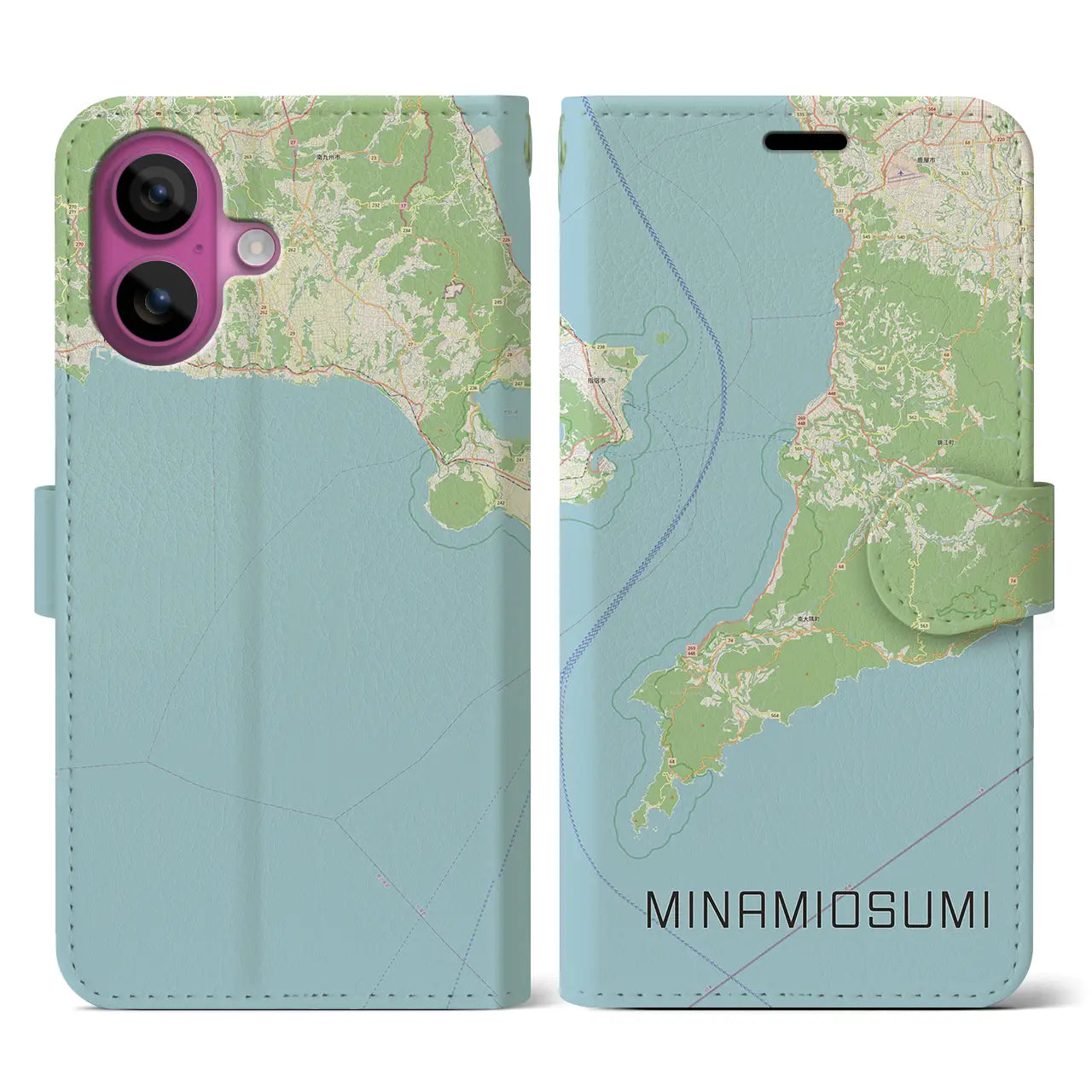 【南大隅（鹿児島県）】地図柄iPhoneケース（手帳タイプ）ナチュラル・iPhone 16 Pro 用