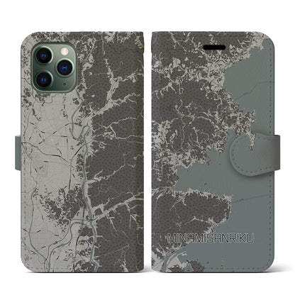 【南三陸（宮城県）】地図柄iPhoneケース（手帳タイプ）モノトーン・iPhone 11 Pro 用