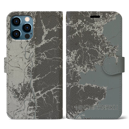 【南三陸（宮城県）】地図柄iPhoneケース（手帳タイプ）モノトーン・iPhone 12 / 12 Pro 用