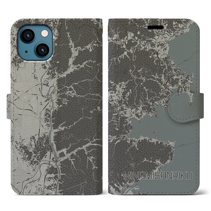 【南三陸（宮城県）】地図柄iPhoneケース（手帳タイプ）モノトーン・iPhone 13 用