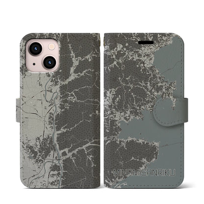 【南三陸（宮城県）】地図柄iPhoneケース（手帳タイプ）モノトーン・iPhone 13 mini 用