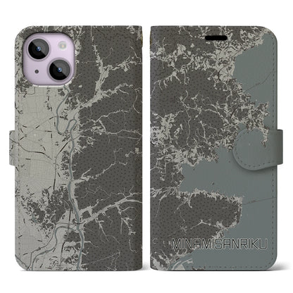 【南三陸（宮城県）】地図柄iPhoneケース（手帳タイプ）モノトーン・iPhone 14 用