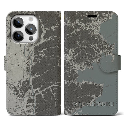 【南三陸（宮城県）】地図柄iPhoneケース（手帳タイプ）モノトーン・iPhone 14 Pro 用