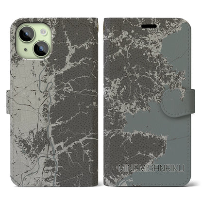 【南三陸（宮城県）】地図柄iPhoneケース（手帳タイプ）モノトーン・iPhone 15 用