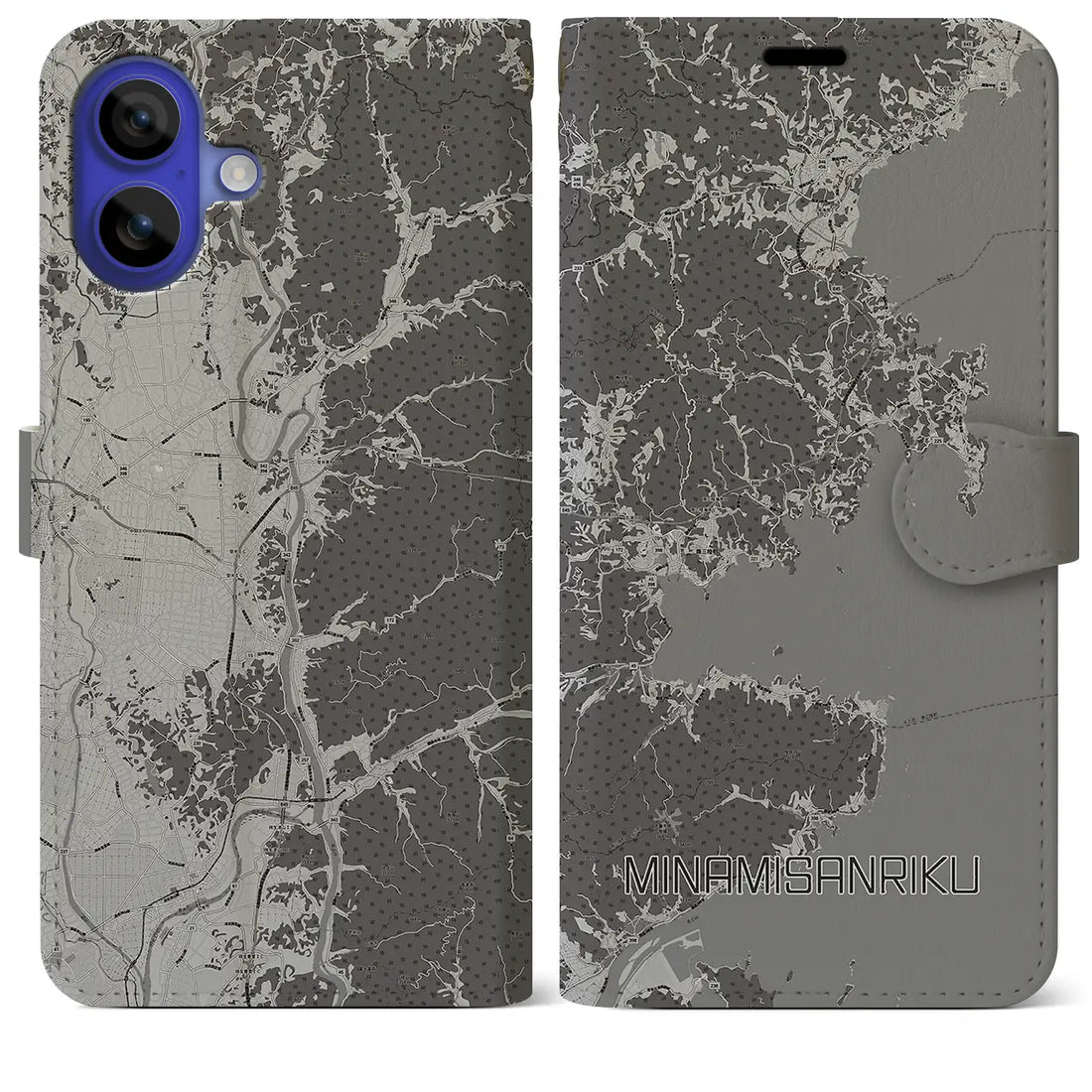 【南三陸(宮城県)】地図柄iPhoneケース(手帳タイプ)モノトーン・iPhone 16 Pro Max 用