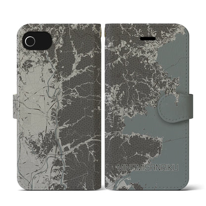 【南三陸（宮城県）】地図柄iPhoneケース（手帳タイプ）モノトーン・iPhone SE（第3 / 第2世代） / 8 / 7 / 6s / 6 用