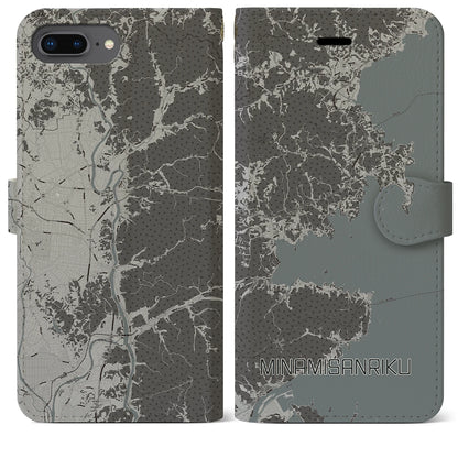 【南三陸（宮城県）】地図柄iPhoneケース（手帳タイプ）モノトーン・iPhone 8Plus /7Plus / 6sPlus / 6Plus 用