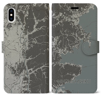 【南三陸（宮城県）】地図柄iPhoneケース（手帳タイプ）モノトーン・iPhone XS Max 用