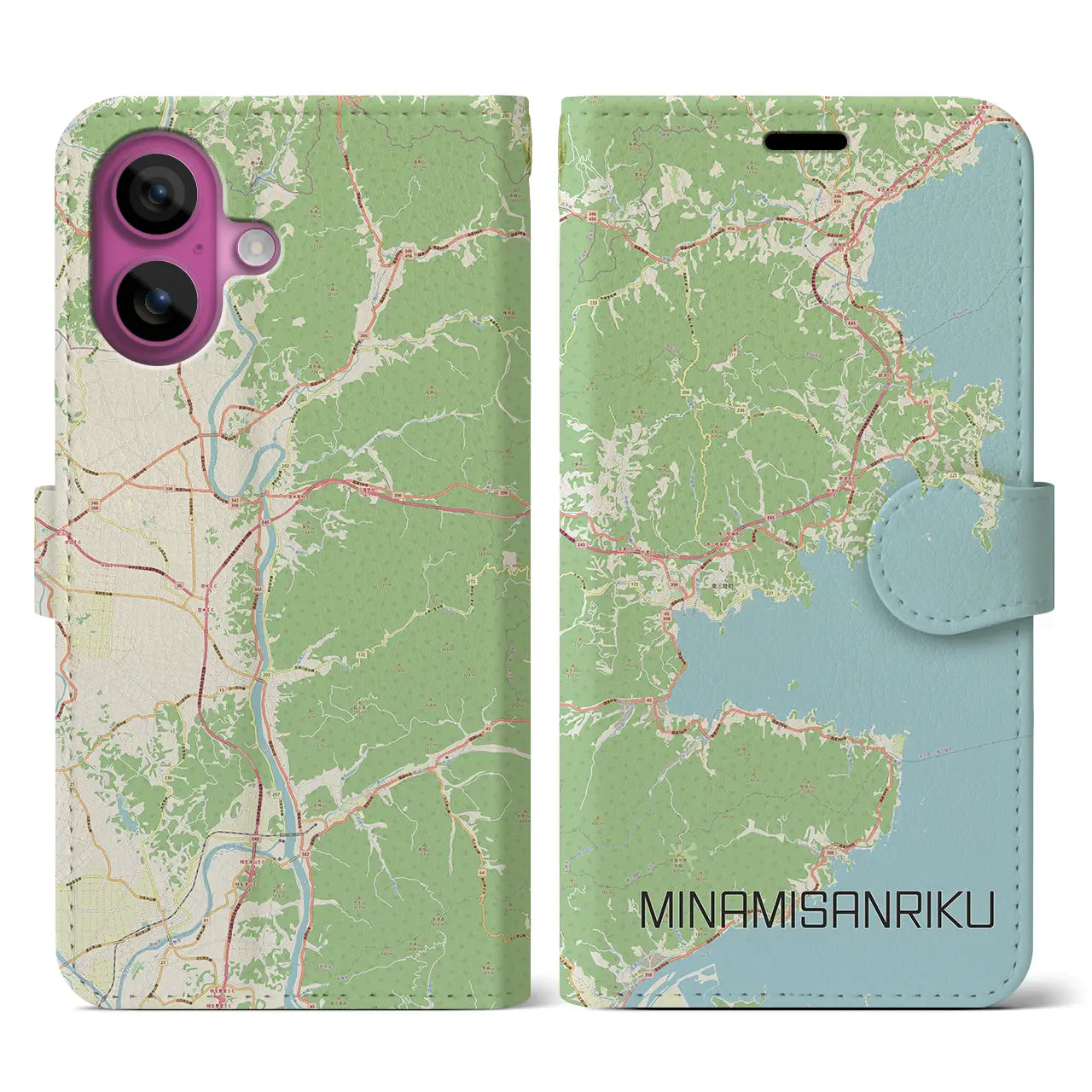 【南三陸（宮城県）】地図柄iPhoneケース（手帳タイプ）ナチュラル・iPhone 16 Pro 用