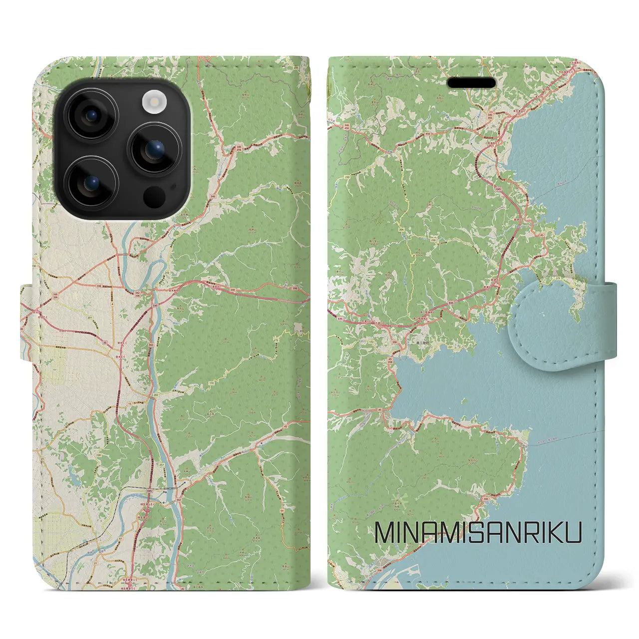 【南三陸（宮城県）】地図柄iPhoneケース（手帳タイプ）ナチュラル・iPhone 16 用