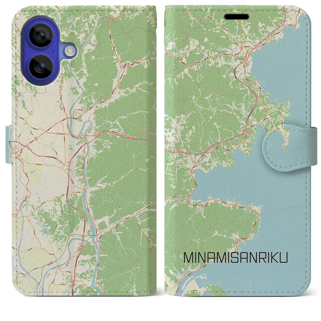 【南三陸（宮城県）】地図柄iPhoneケース（手帳タイプ）ナチュラル・iPhone 16 Pro Max 用