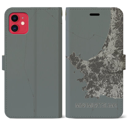 【南さつま（鹿児島県）】地図柄iPhoneケース（手帳タイプ）モノトーン・iPhone 11 用