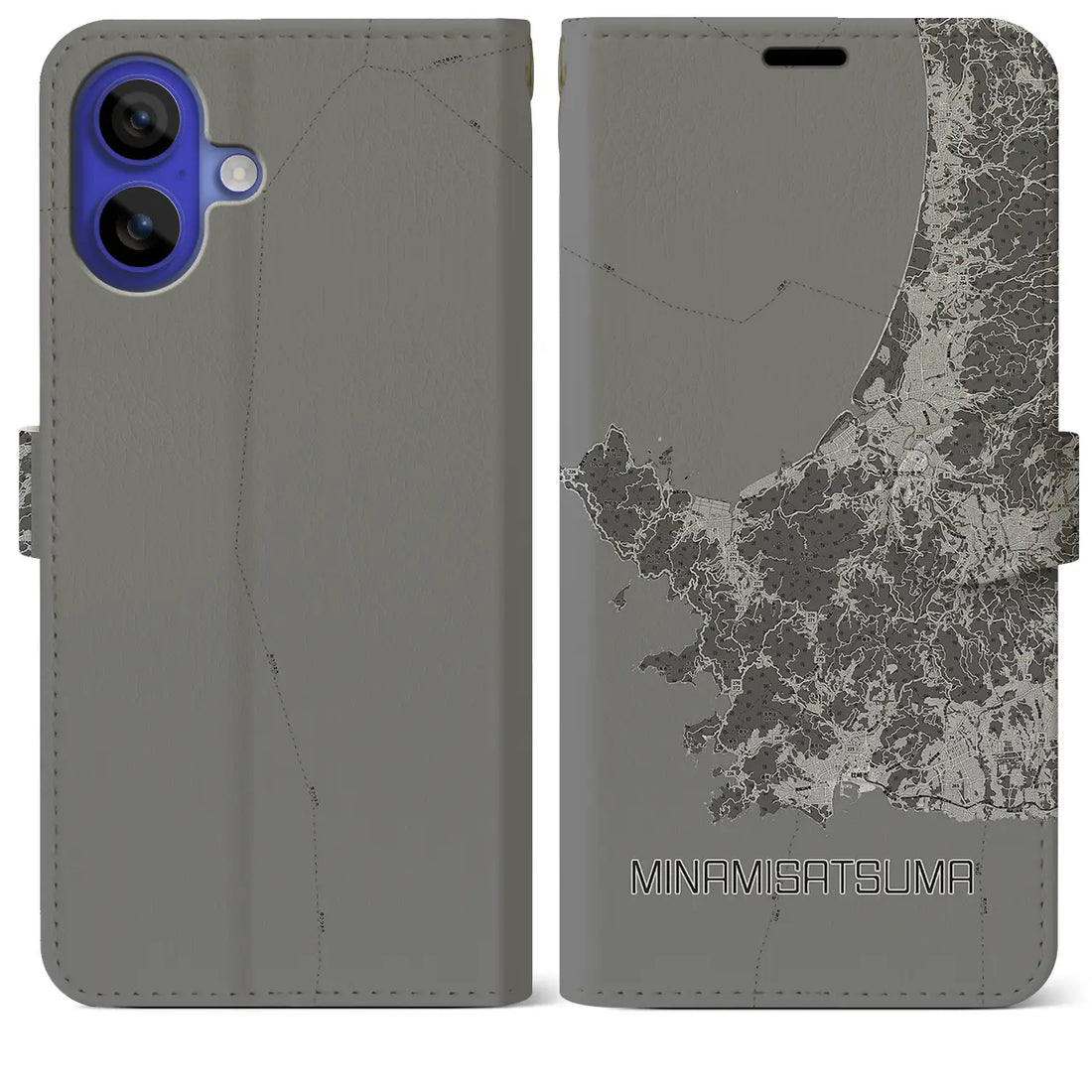 【南さつま(鹿児島県)】地図柄iPhoneケース(手帳タイプ)モノトーン・iPhone 16 Pro Max 用