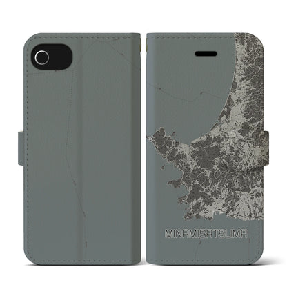 【南さつま（鹿児島県）】地図柄iPhoneケース（手帳タイプ）モノトーン・iPhone SE（第3 / 第2世代） / 8 / 7 / 6s / 6 用