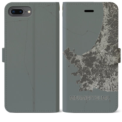 【南さつま（鹿児島県）】地図柄iPhoneケース（手帳タイプ）モノトーン・iPhone 8Plus /7Plus / 6sPlus / 6Plus 用